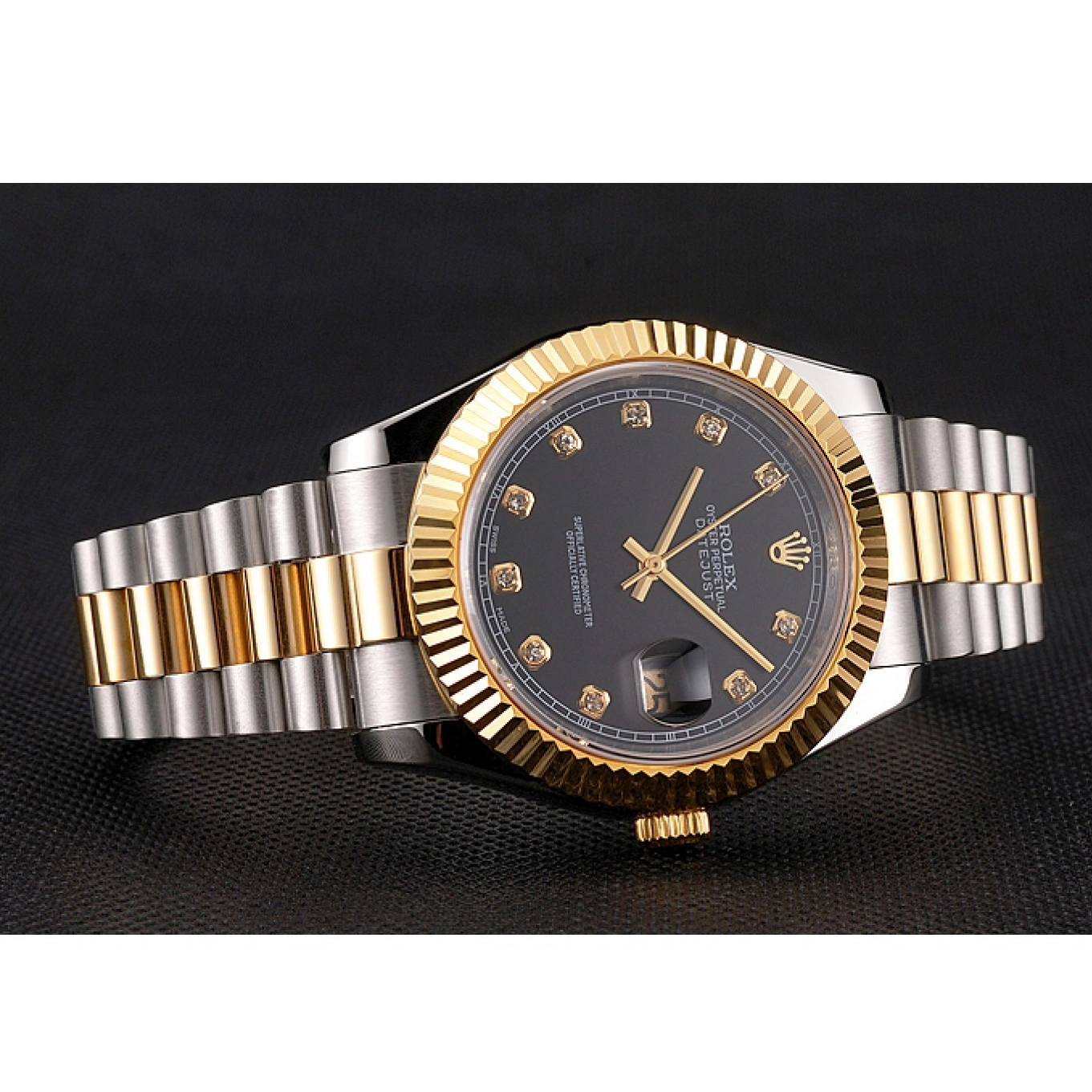 Aaa replica watch Swiss Stainless Black Case Steel Datejust Tone Bezel Bracelet Dial Gold Two Rolex 1014